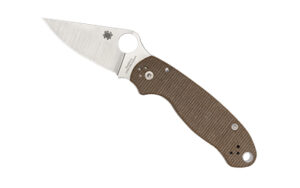 Spyderco Para 3 folding knife with brown canvas Micarta scales and CPM CRU-WEAR blade, satin finish