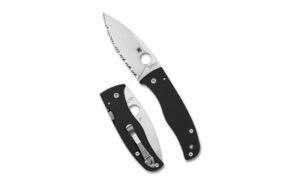 Spyderco Bodacious Black G-10 folding knife open with satin CPM-S30V blade and black G-10 handle