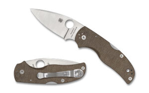Spyderco Native 5 folding knife with brown canvas Micarta handle and satin CPM CRU-WEAR 2.95 in blade