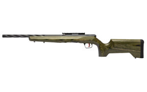 Savage B22 Timber Tactical .22 LR rifle with 18 inch spiral-fluted threaded barrel and OD green laminate stock