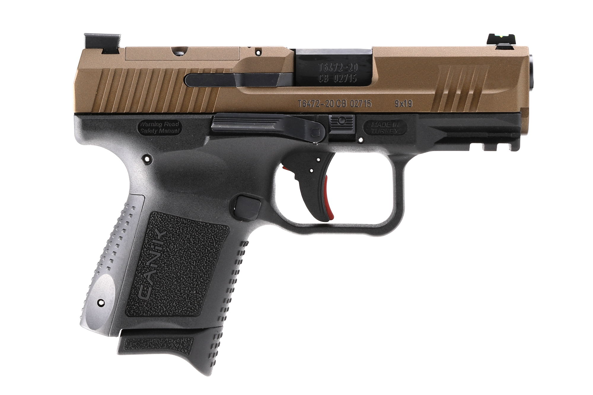 CANIK TP9 Elite SC Bronze Cerakote compact 9mm pistol side view with two magazines