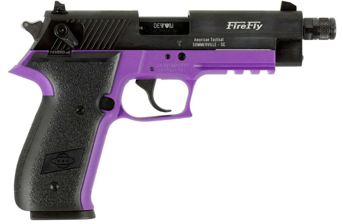 GSG FireFly .22 LR 4.9in purple pistol with threaded barrel and serrated slide