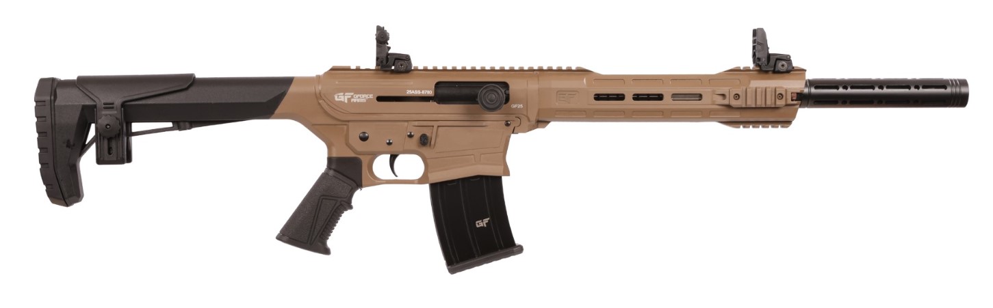 GForce Arms GF25 12 Gauge FDE magazine-fed semi-automatic shotgun side view