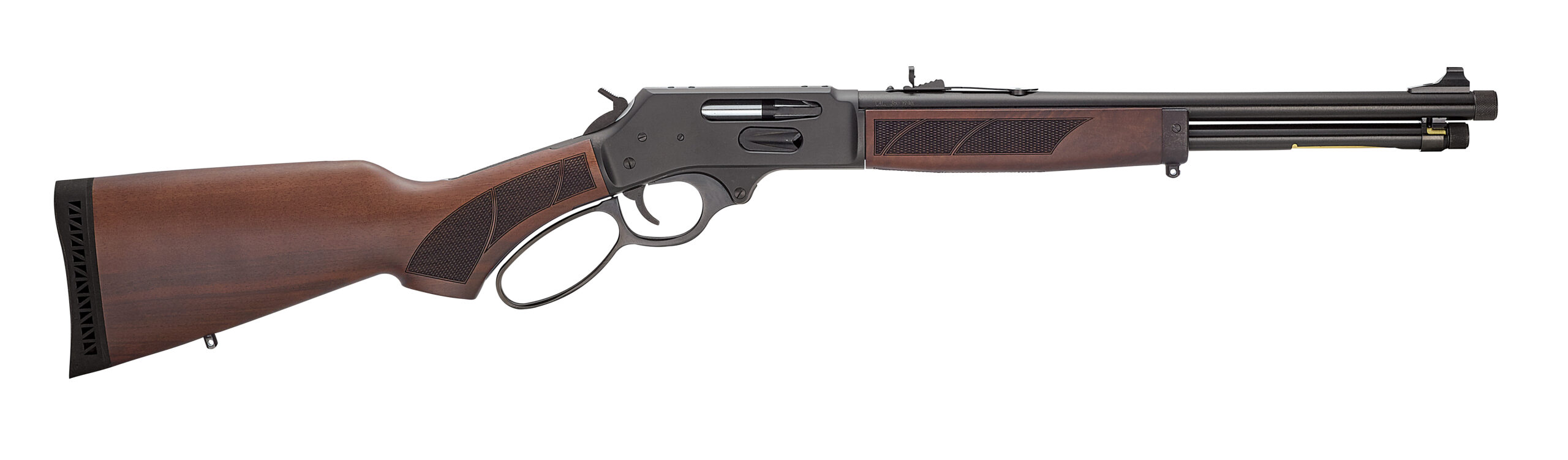 Henry H9 Protector Carbine 360 Buckhammer side-gate lever rifle blue finish walnut stock
