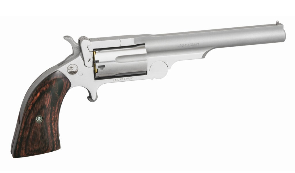 North American Arms Ranger II 4-inch stainless revolver with rosewood boot grips and full-rib barrel