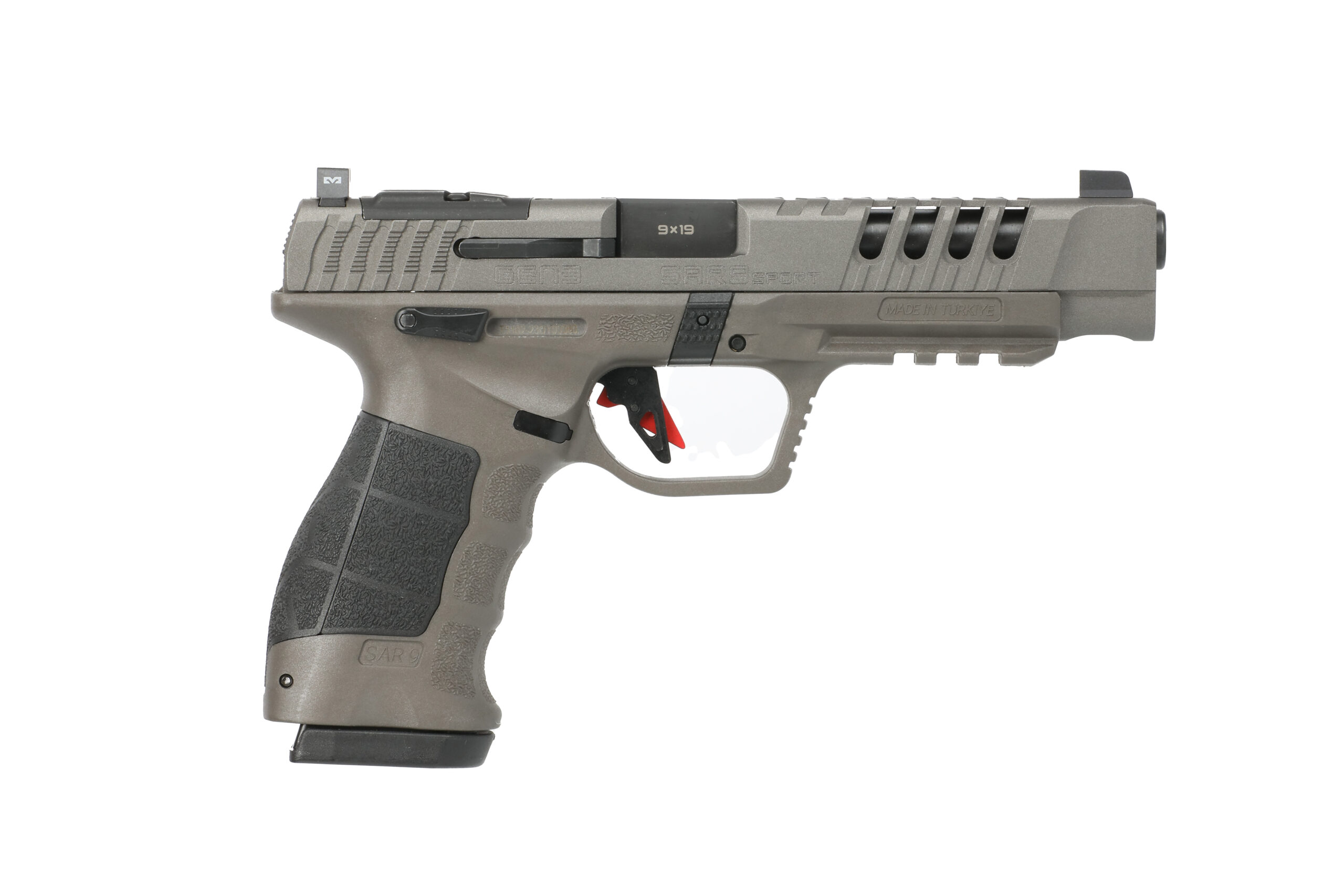 SAR Arms SAR9 Sport Gen3 9mm pistol in Platinum Cerakote with 5.2 inch barrel