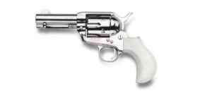 Taylors & Company 1873 9mm 3.5-inch nickel revolver with white birdshead grip