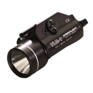 Streamlight TLR-1 rail-mounted tactical light in black, shown mounted on a pistol rail