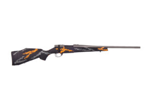Weatherby Vanguard Compact Hunter .223 Rem 20-inch rifle with tungsten-gray barrel and black/gray/orange synthetic stock