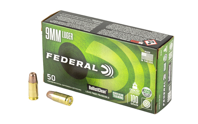 Federal BallistiClean 9mm 100gr lead-free frangible handgun ammunition box, 50 rounds
