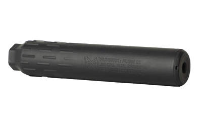 HUXWRX FLOW 22 Ti titanium flow-through suppressor in black, 5.53 in overall length