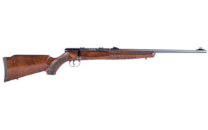 Savage B17 G bolt-action rifle with 21 inch barrel and walnut-stained satin hardwood stock
