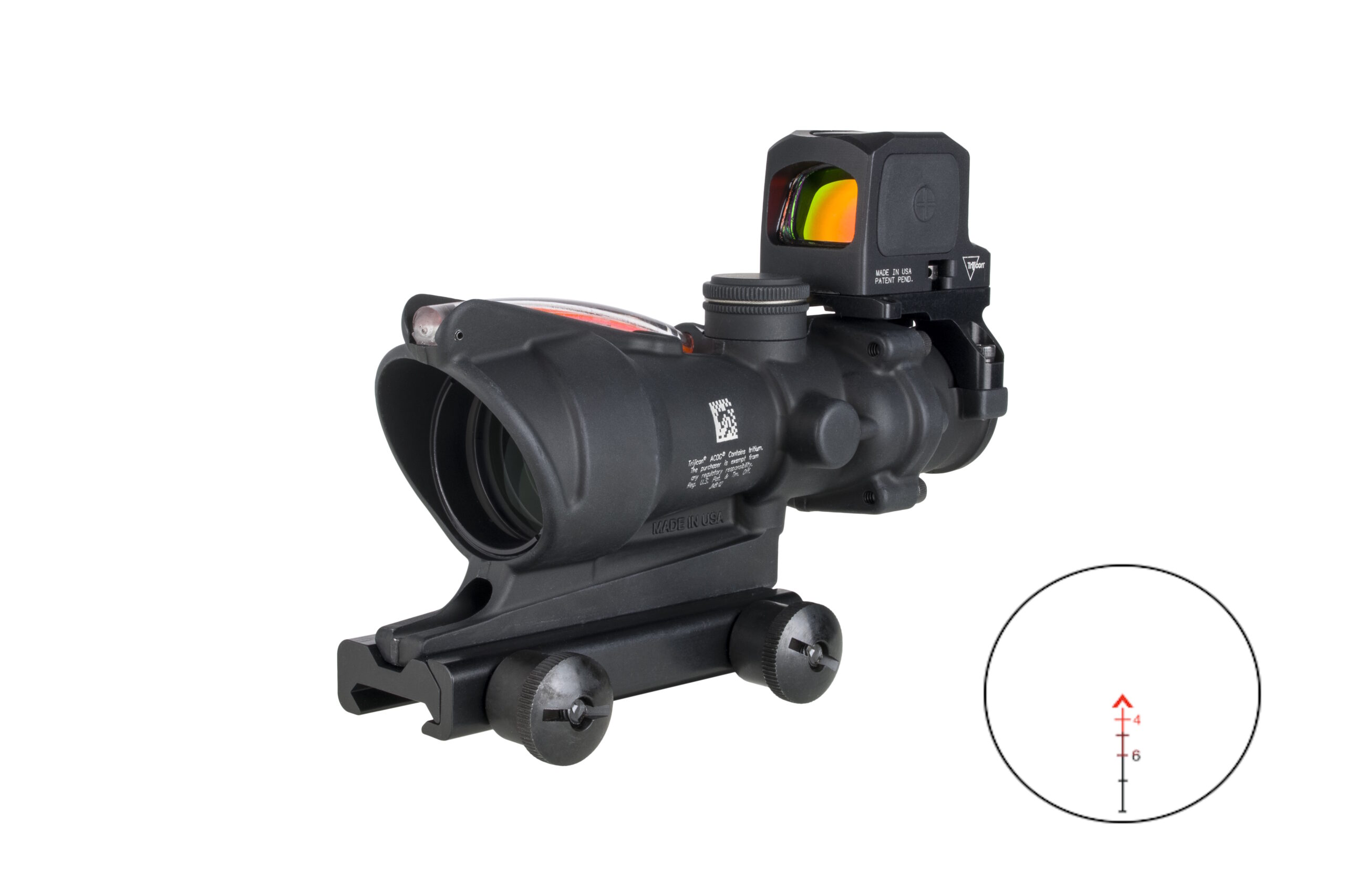 Trijicon ACOG 4x32 with RCR red dot and chevron reticle, matte black