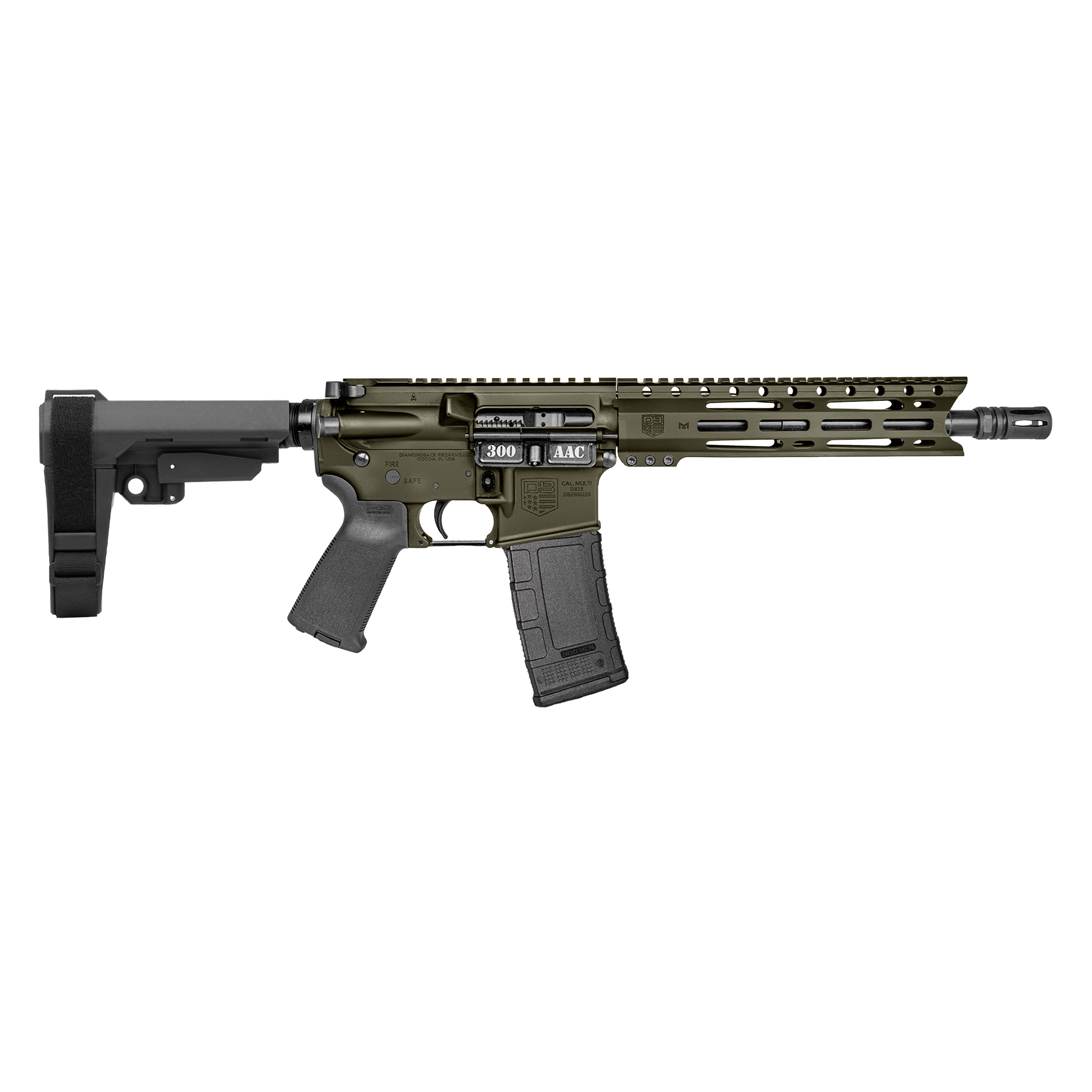 Diamondback DB-15 Pistol .300 Blackout 10in OD Green SBA3