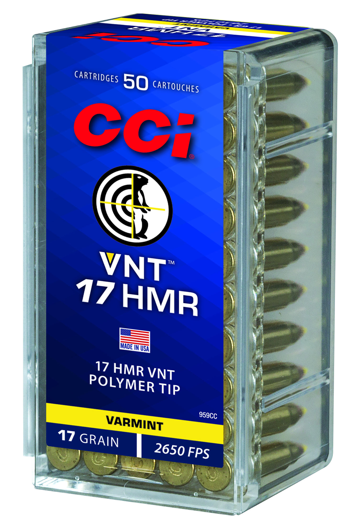CCI Ammunition .17 HMR 17gr JACKETED POLYMER TIP Brass – 50rd
