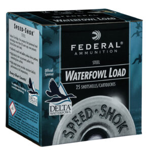 Box of Federal Speed-Shok 12 gauge 2.75-inch shotgun shells with steel shot ammunition