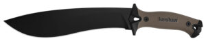 Kershaw Camp 10 Tan 10-inch recurve blade machete with tan handle and sheath