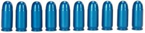 A‑Zoom aluminum snap caps .380 ACP blue, CNC‑machined protection rounds