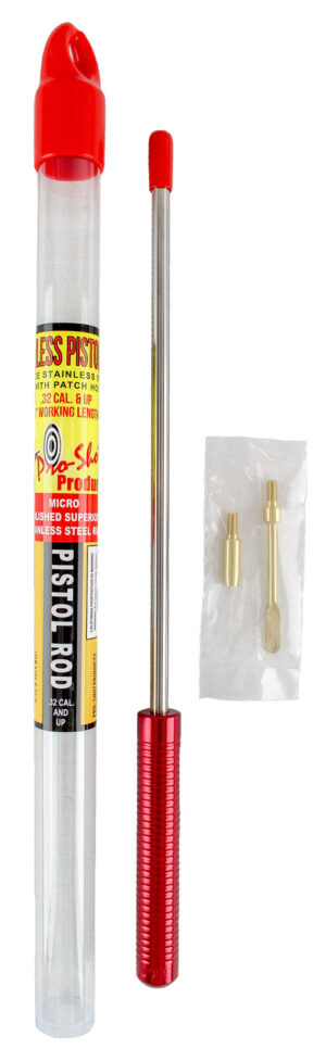 Pro-Shot 8-inch micro-polished pistol cleaning rod with brass adapter and storage tube