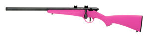 Savage Rascal FV-SR left-hand youth .22 LR rifle with 16.12" heavy threaded barrel and pink synthetic stock