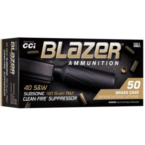 Box of CCI Blazer Brass Clean-Fire Suppressor .40 S&W 180 gr TMJ ammunition, 50 rounds