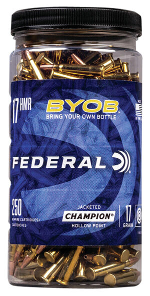 Federal BYOB bottle containing 250 rounds .17 HMR 17 grain Speer TNT ammo