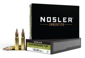 Nosler E-Tip 7.62x39mm 123 gr ammunition box and cartridges