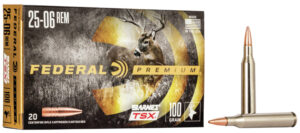 Federal Premium 25-06 Rem ammunition box with Barnes TSX bullets, 20-round box