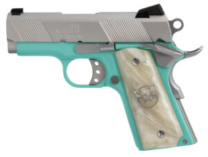 Iver Johnson Thrasher Officer 1911 9mm 3.12 inch Tiffany Blue Cerakote white synthetic pearl grip