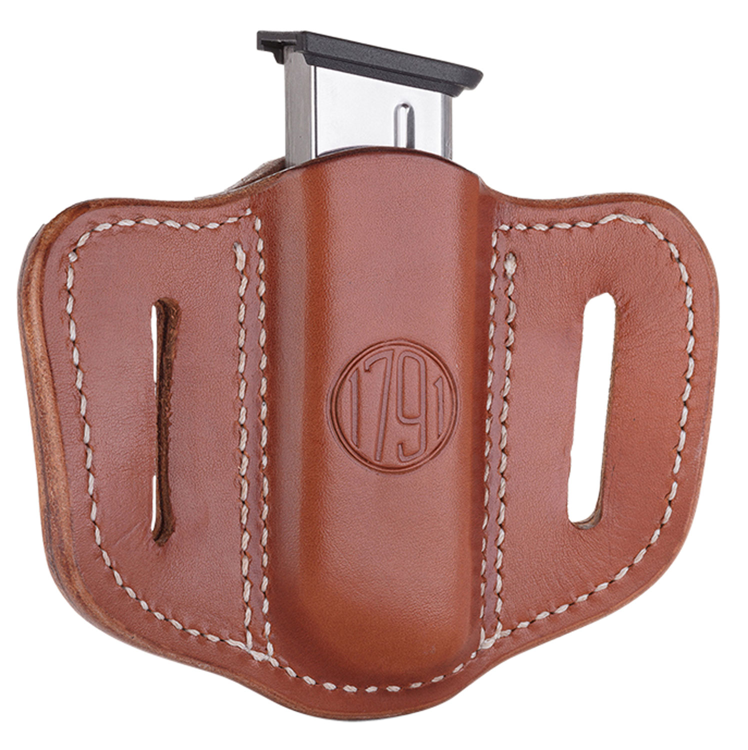 1791 Gunleather MAG1.1 single magazine leather holster in classic brown with steel clip