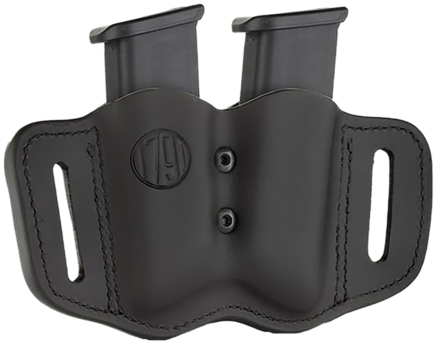 1791 Gunleather MAG-F double mag carrier stealth black leather belt-slide with two compartments
