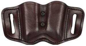 1791 Gunleather MAG-F 2.2 double mag carrier in signature brown leather with belt-slide and steel clip