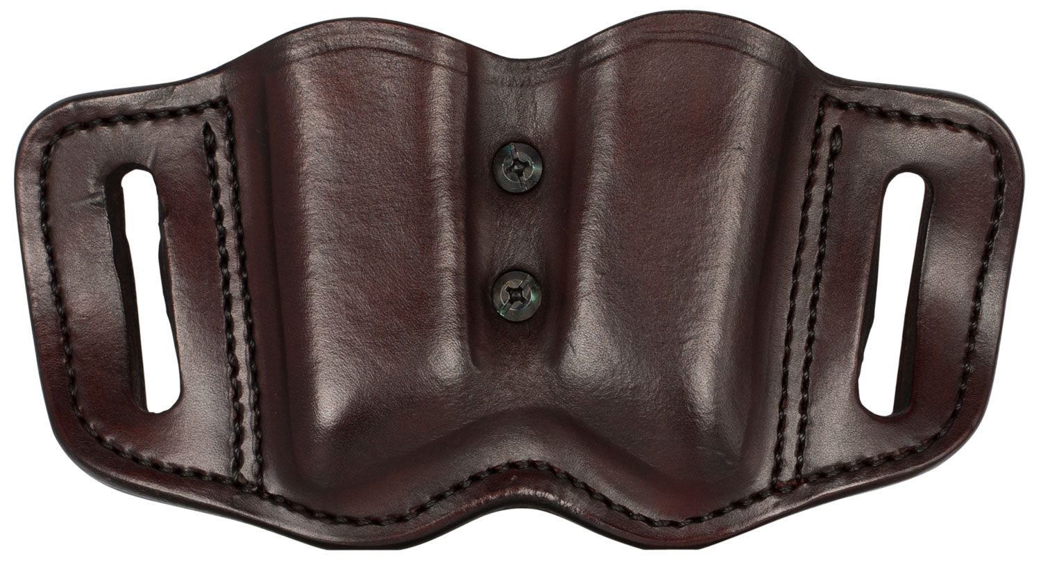 1791 Gunleather MAG-F 2.2 double mag carrier in signature brown leather with belt-slide and steel clip