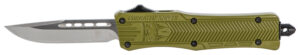 Cobratec Knives CTK-1 OTF knife with 2.75-inch D2 drop point blade and OD green aluminum handle
