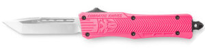 CobraTec CTK-1 OTF tanto knife, 2.75" D2 blade, pink aluminum handle, 7 inch overall