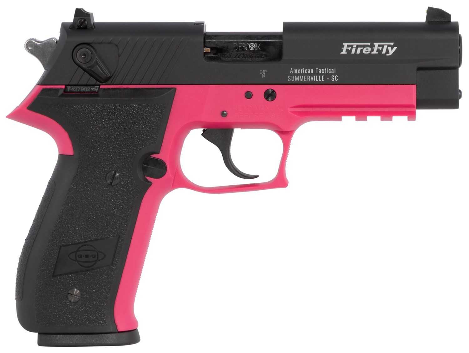 GSG FireFly .22 LR pistol pink frame black slide 10-round magazine
