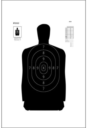 Action Target B34100 B-34 silhouette paper target hanging 17.5 x 23 in black and white 100 per box
