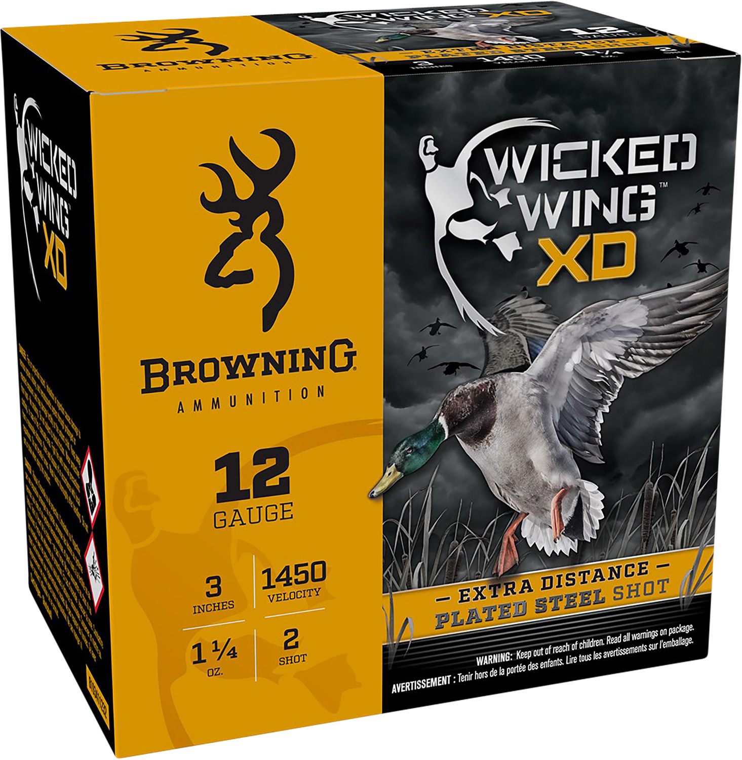 Box of Browning Wicked Wing XD 12 Gauge 3 inch steel hunting shells, 25 per box