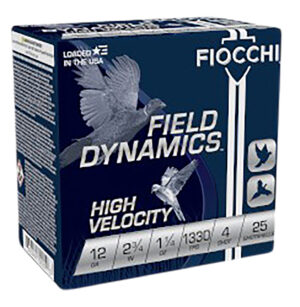 Fiocchi 12HV4 12 gauge 2.75 in 1-1/4 oz #4 lead shotshells 25 per box