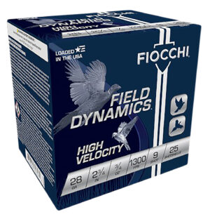 Box of Fiocchi 28 gauge Field Dynamics high velocity shotshells with #9 chilled lead shot