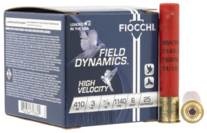 Fiocchi 410 gauge 3in high velocity shotshell 11/16 oz #6 25rd box