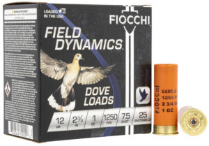 Box of 25 Fiocchi Field Dynamics dove and target shotshells 12 gauge