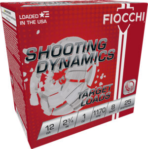 Box of Fiocchi Shooting Dynamics 12 gauge 1oz #8 shot shotgun shells