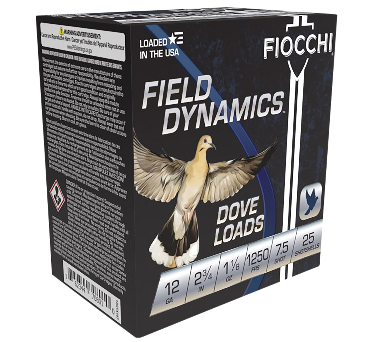 Box of 25 Fiocchi Dove & Quail 12 gauge shotgun shells with #7.5 lead shot