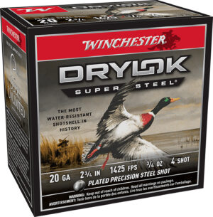 Winchester Drylok Super Steel 20ga 2.75in 3/4oz size 4 shotshell box