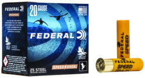 Box of Federal Speed-Shok 20 gauge 3-inch steel shotgun shells with #1 shot