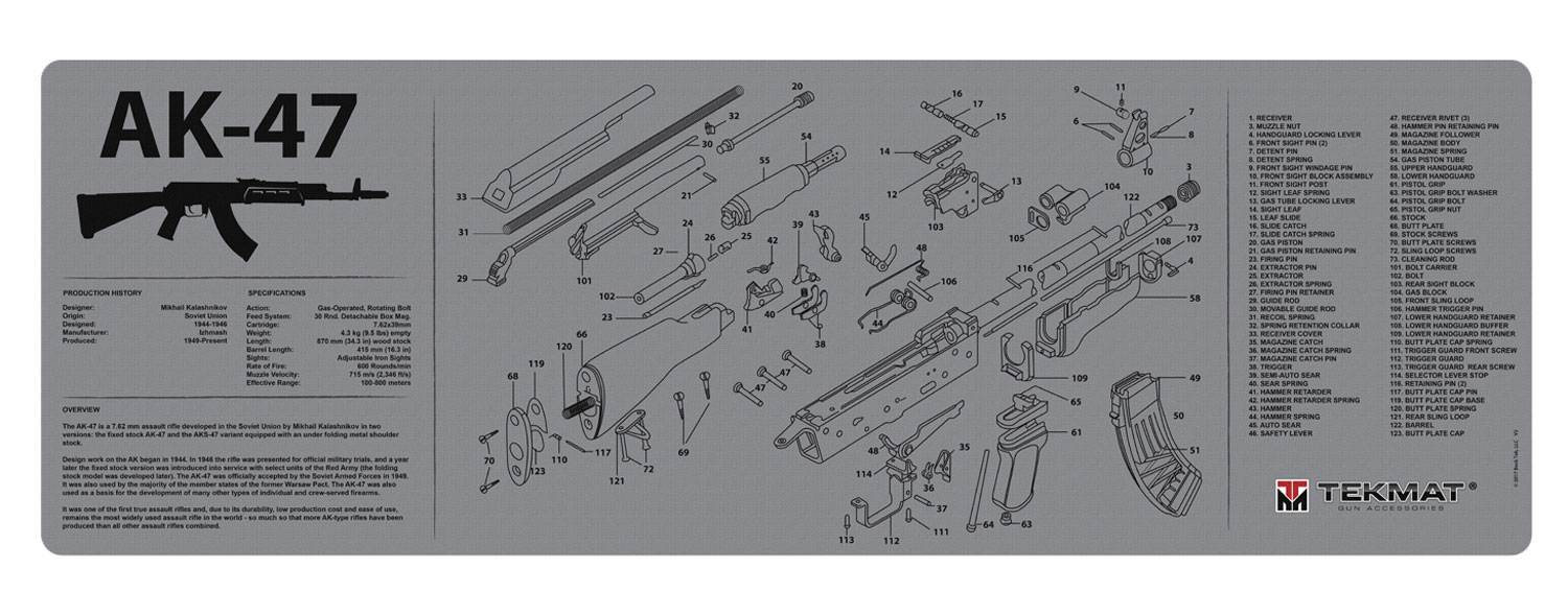 TekMat Armorer's Bench Mat 12x36 AK-47 Grey - Alexander's