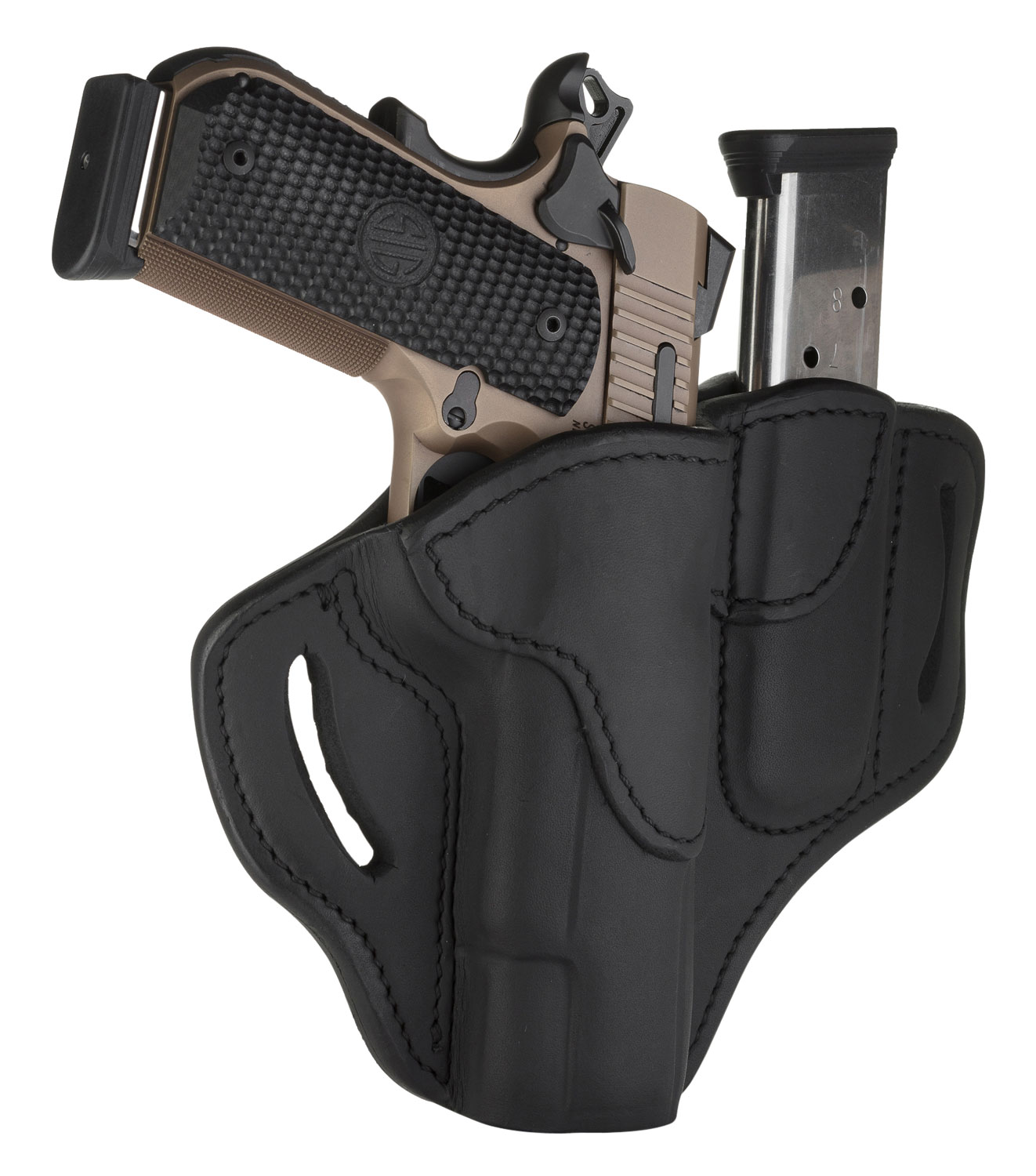 1791 Gunleather BH1 black steerhide OWB belt holster with built-in mag pouch for 1911 4-5 inch frames, right hand