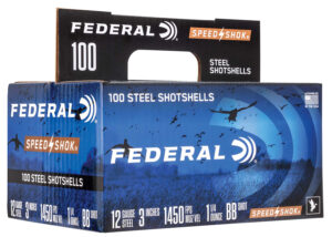 Box of 100 Federal Speed-Shok 12 gauge 3-inch shotshells with #2 steel shot