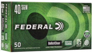 Box of Federal BallistiClean .40 S&W 125gr frangible training ammunition, 50 rounds